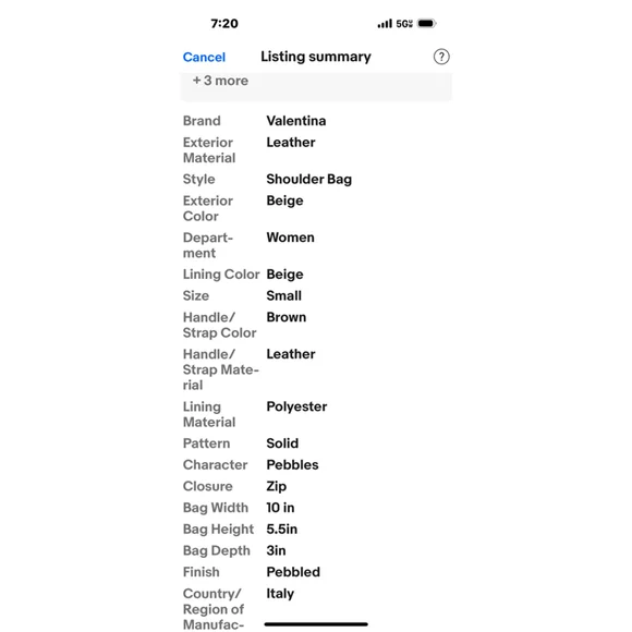 Valentina Beige Pebbled Leather Shoulder Bag Small - Picture 3 of 15